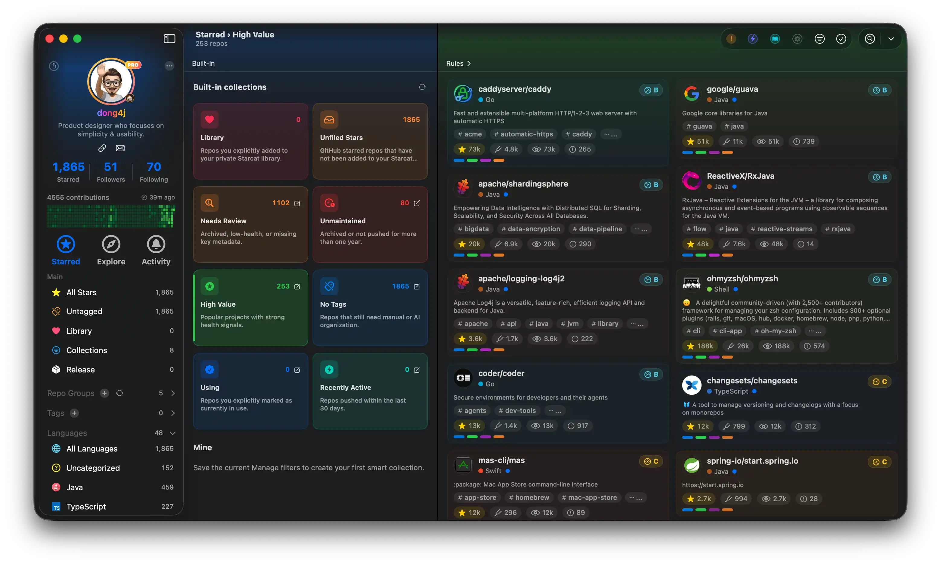 Starcat smart collections: built-in and custom repository collections